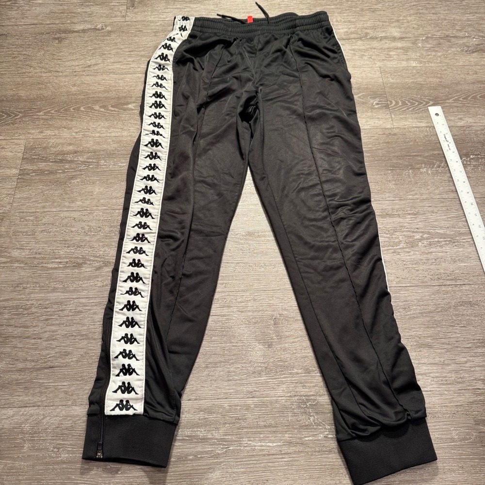 Kappa Track Pants Mens 28 Black White Logo Jogger Y2K Sportswear Vintage 28x30